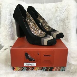 Missoni For Target Black Beige Barkwood Zig Zag Chevron Suede Pump Heels Size 9